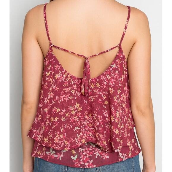Express Burgundy Floral Spaghetti Strap Tank Top - Picture 1 of 7